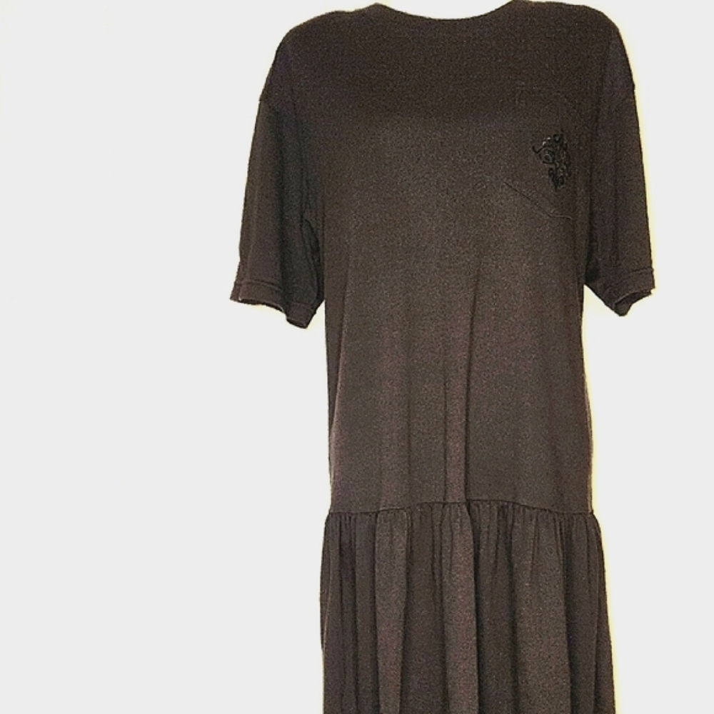 Black Friends Phoebe Buffay Jersey Drop Waist Flowy Ruffle Botttom Midi Dress